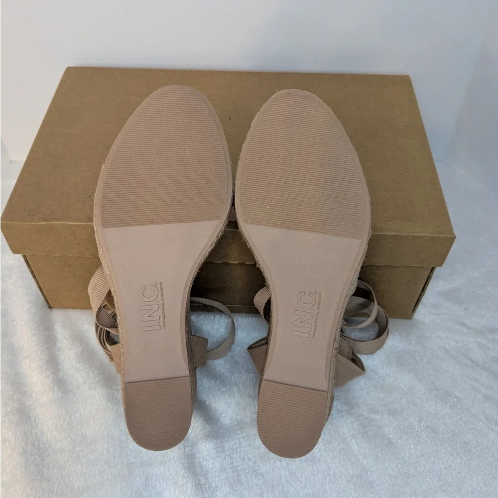 INC Womens Wrapping Ankle Maxx Almond Wedge Platform Espadrille Shoes 9 NWT